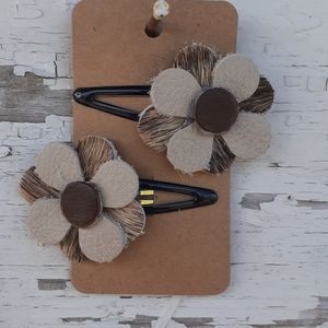 Flower Hairclips. Handmade Cowhide & Leath…